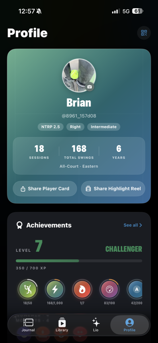 RallyAI profile and progress